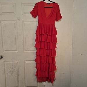PrettyLittleThing Vibrant Red Layered Maxi Dress